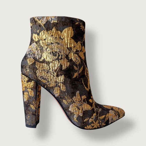 Jessica Simpson | Metallic Brocade Ankle Boots / Block Heel Booties | 6 | Chic - Picture 10 of 16